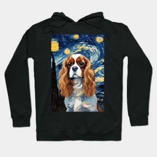 Adorable Cavalier King Charles Spaniel Dog Breed Painting in a Van Gogh Starry Night Hoodie